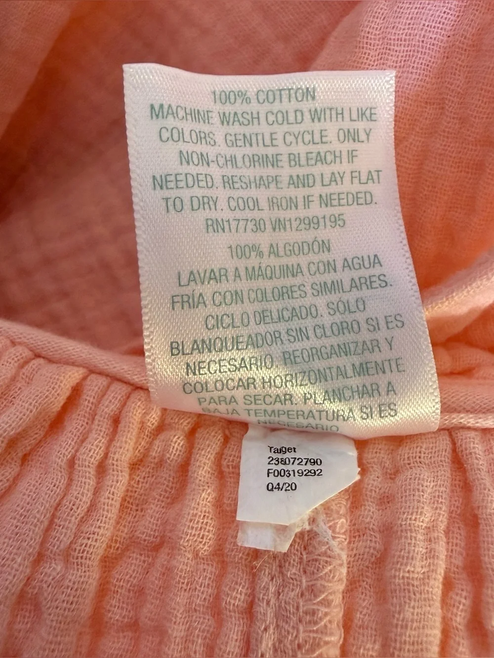 Kona Sol Womens Peach Lightweight 100% Cotton Sundress Swim Cover Up Size Small